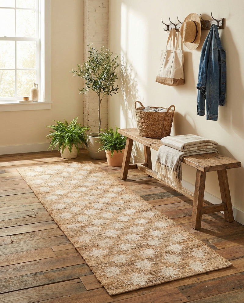 Benares Handwoven Jute Collection Area Rug -  Bodhi Runner Ivory and Beige  lifestyle 38