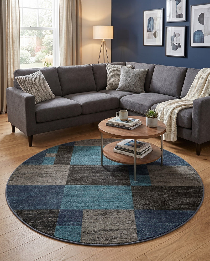 Autumn Meadow Collection Area Rug -  Sycamoreside (Blue Gray) Round Blue Gray  lifestyle 67