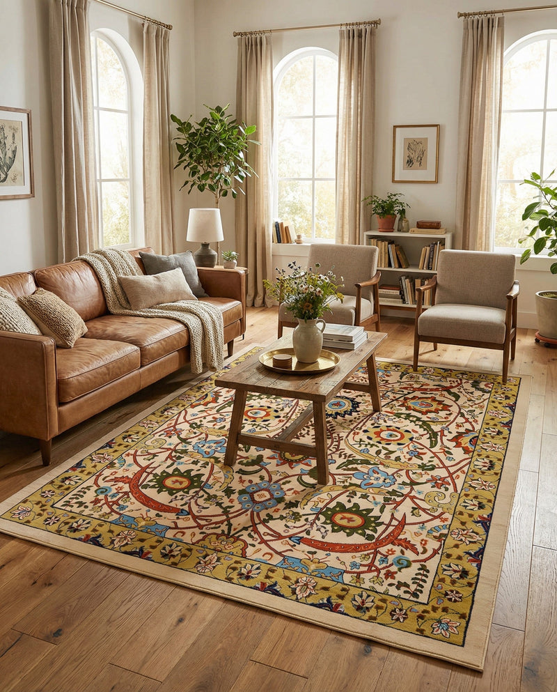 Tabriz Tapestry Collection Area Rug - Sahand (Cream) Rectangle Cream  lifestyle 22