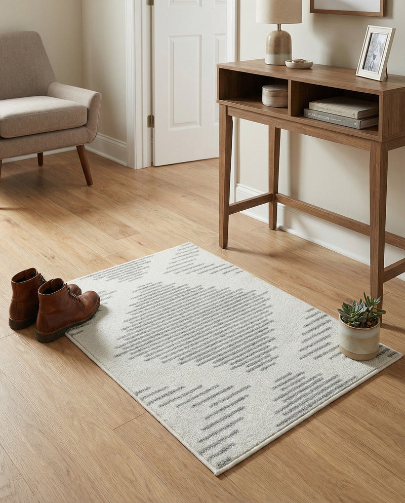 Seychelles Stripes Collection Area Rug - Mahe (Ivory and Gray) Rectangle Ivory and Gray  lifestyle 22