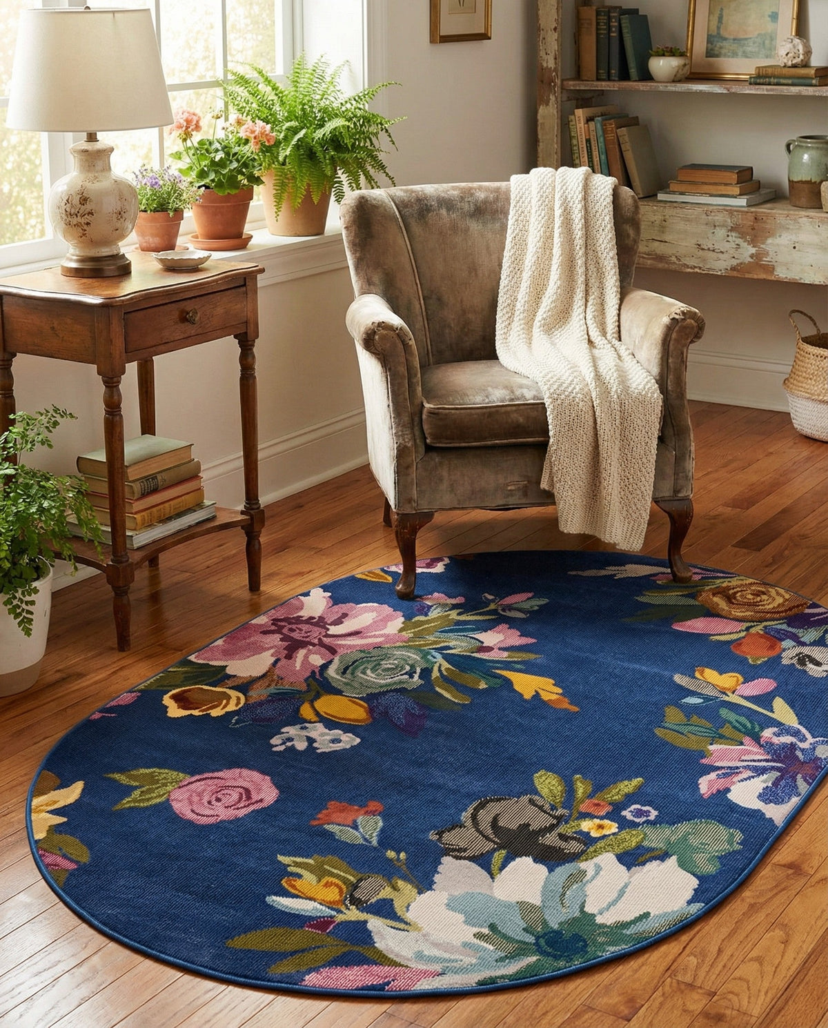 Meadow Breeze Collection Area Rug - Wildflower Oval Blue  lifestyle 174