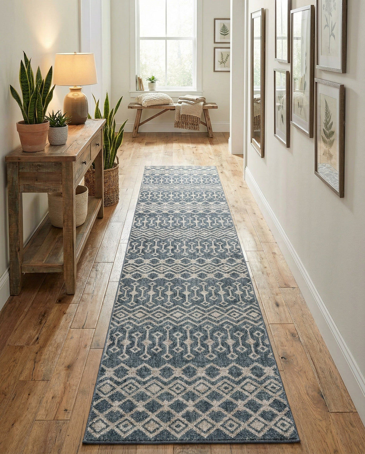 Geo Garden Lattice Collection Area Rug -  Andalusia Runner Harbor Blue  lifestyle 207