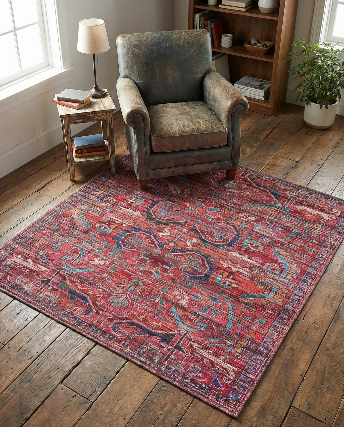 Zahara Oasis Collection Area Rug -  Tangier Square Rust Red  lifestyle 82