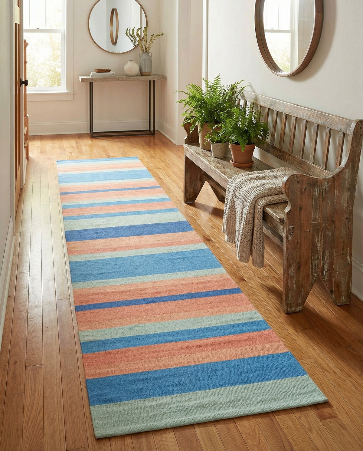 Coastal Stripe Dhurrie Collection Area Rug - Seashore Runner Multi  lifestyle 109