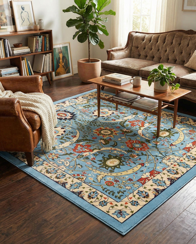 Tabriz Tapestry Collection Area Rug - Sahand (Blue) Square Blue  lifestyle 59