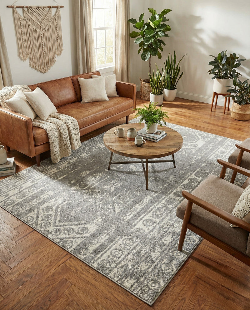 Brighton Stripes Collection Area Rug - Sussex (Ivory and Gray) Rectangle Ivory and Gray  lifestyle 33