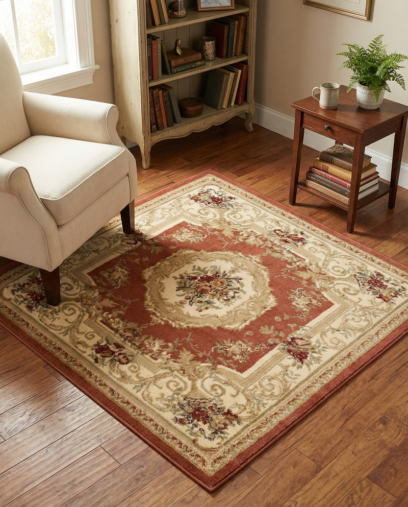 Versailles Elegance Collection Area Rug -  Louveciennes (Brick Red) Square Brick Red  lifestyle 32