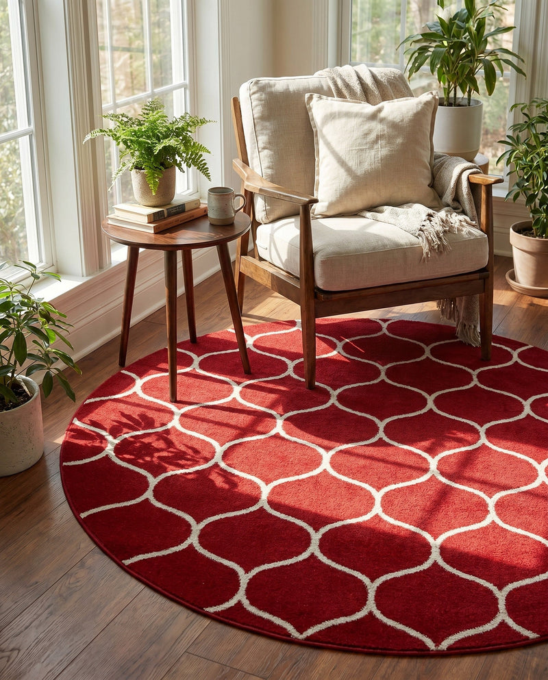 Trellis Mosaic Collection Area Rug -  Pergolatown (Red) Round Red  lifestyle 34