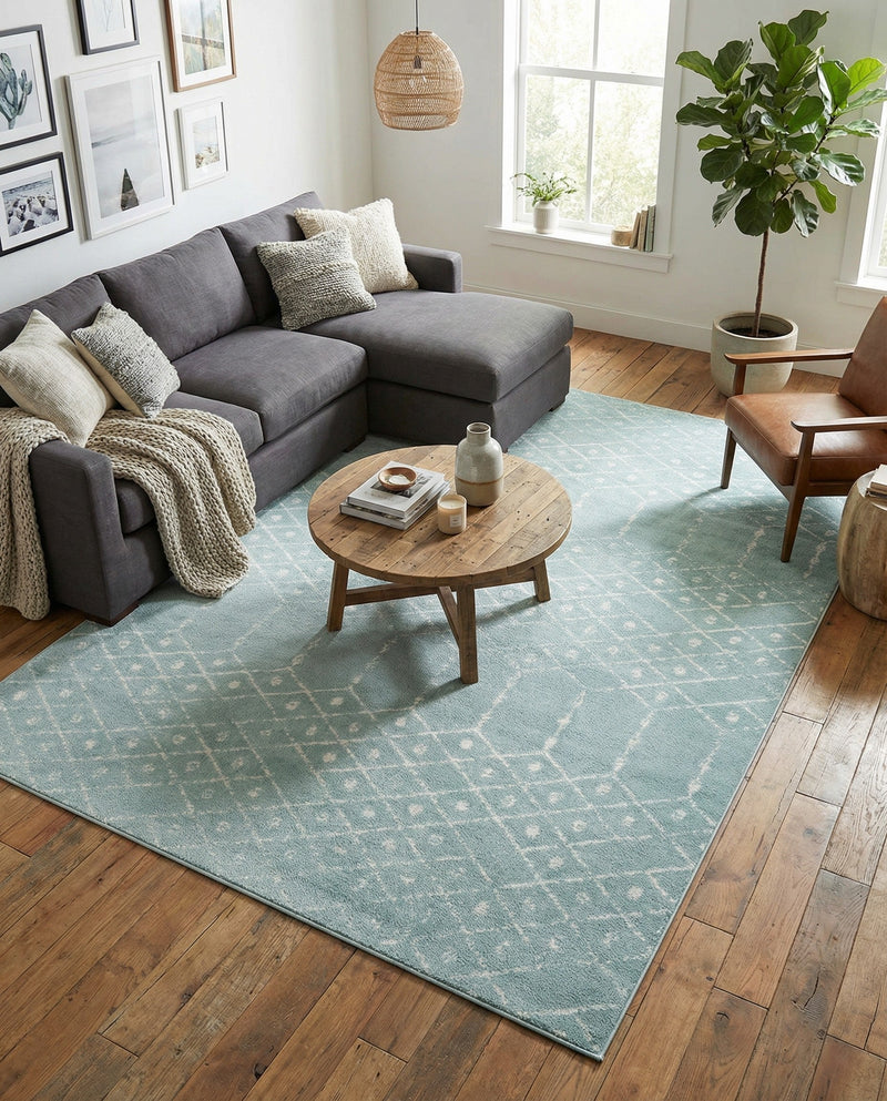 Marrakesh Lattice Collection Area Rug - Casablanca (Aqua) Rectangle Aqua  lifestyle 6