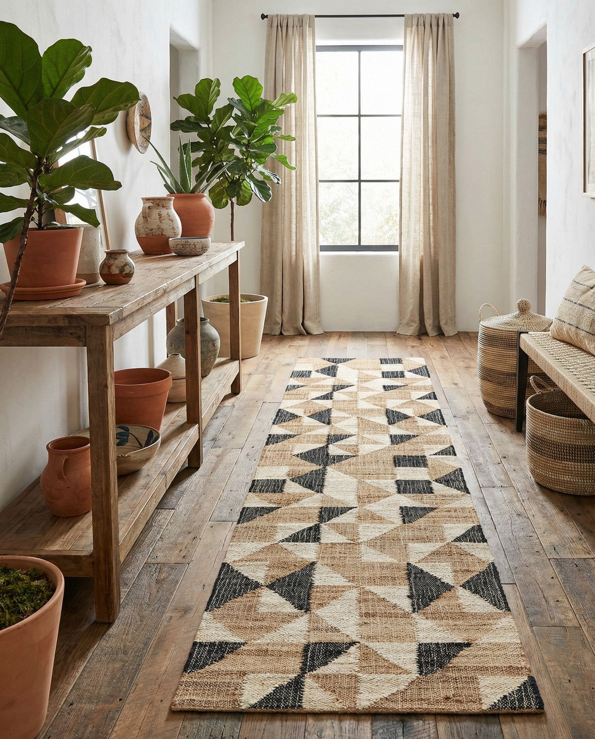 Benares Handwoven Jute Collection Area Rug -  Sarnath Runner Beige and Black  lifestyle 36