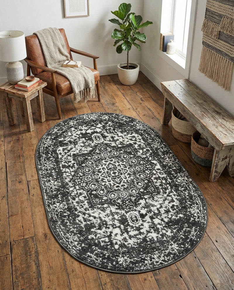 Georgetown Rugs Collection Area Rug - Dupont (Dark Gray) Oval Dark Gray  lifestyle 73