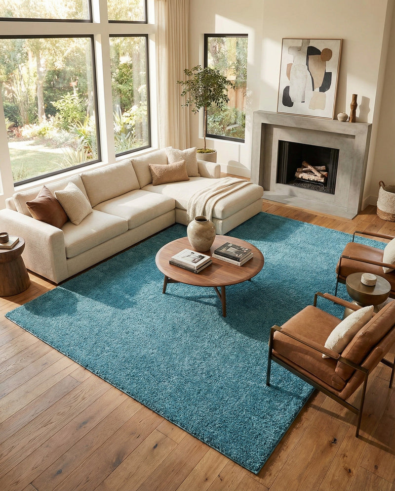 Cozy Comfort Shag Collection Area Rug - Haven (Turquoise) Rectangle Turquoise  lifestyle 18
