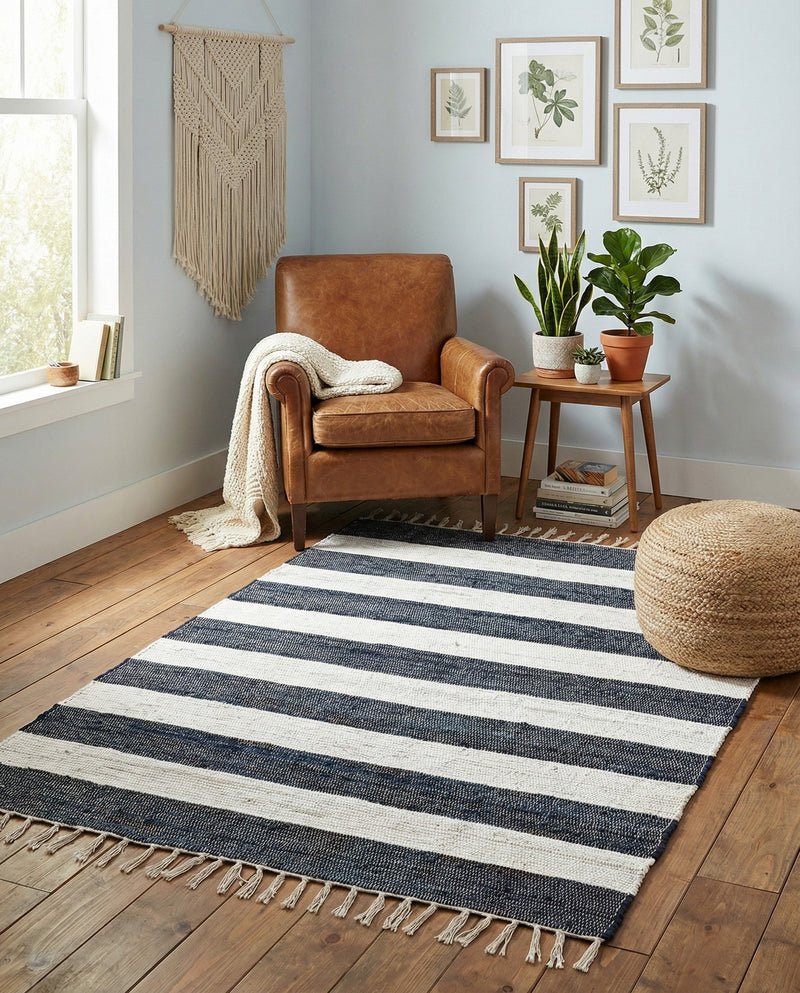 Tassel Trail Collection Area Rug - Pathway (Navy Blue) Rectangle Navy Blue  lifestyle 19