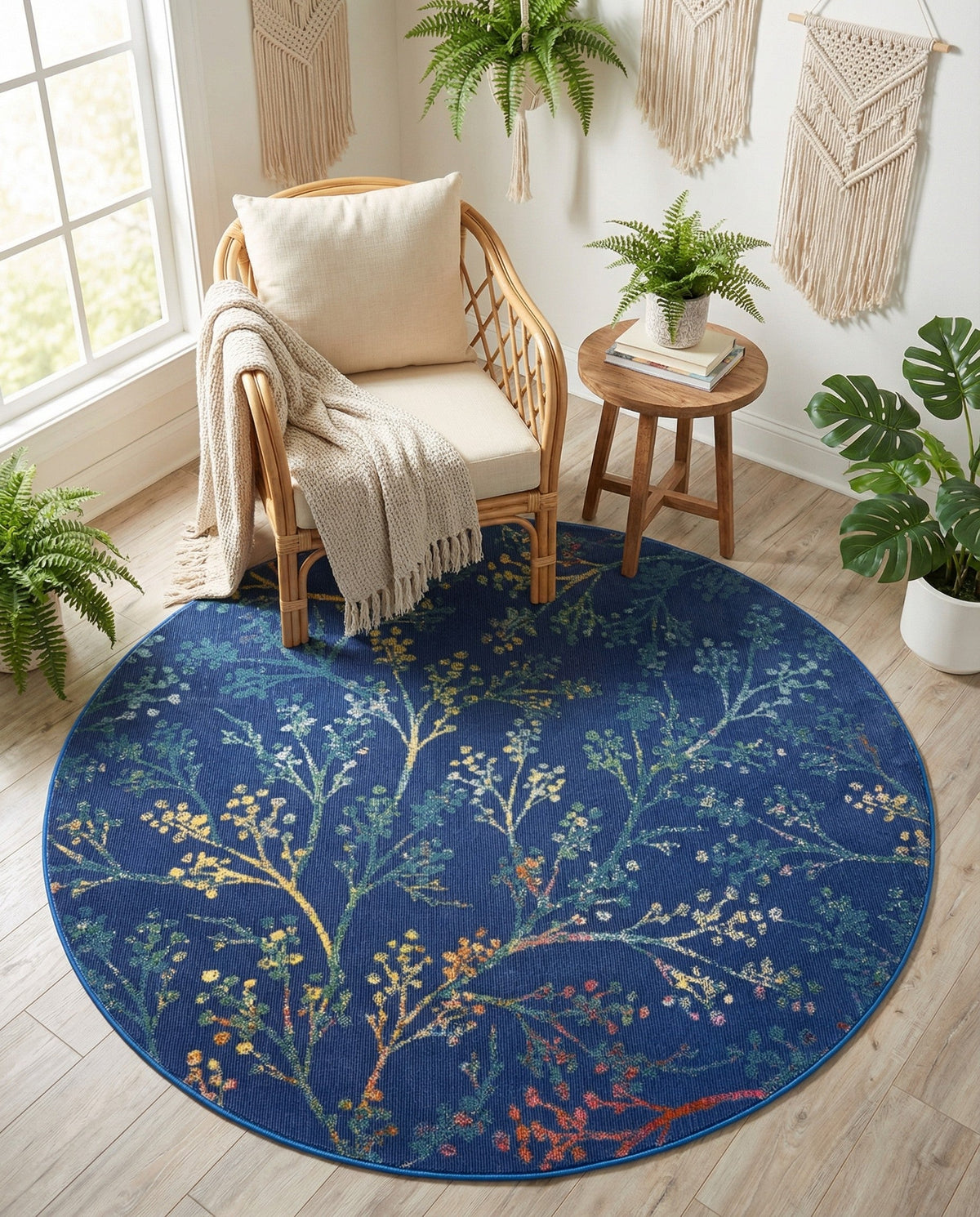 Meadow Breeze Collection Area Rug -  Sunbeam Round Blue  lifestyle 130