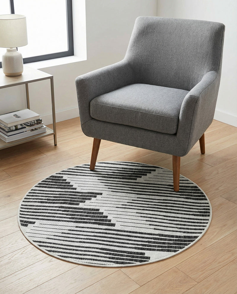 Urban Terrace Collection Area Rug -  Bronx Round Black and White  lifestyle 31