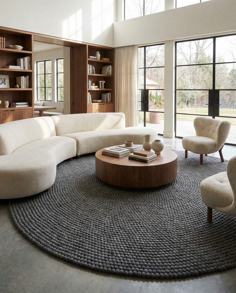Woolen Sphere Collection Area Rug - Orbsburg (Gray) Round Gray  lifestyle 57