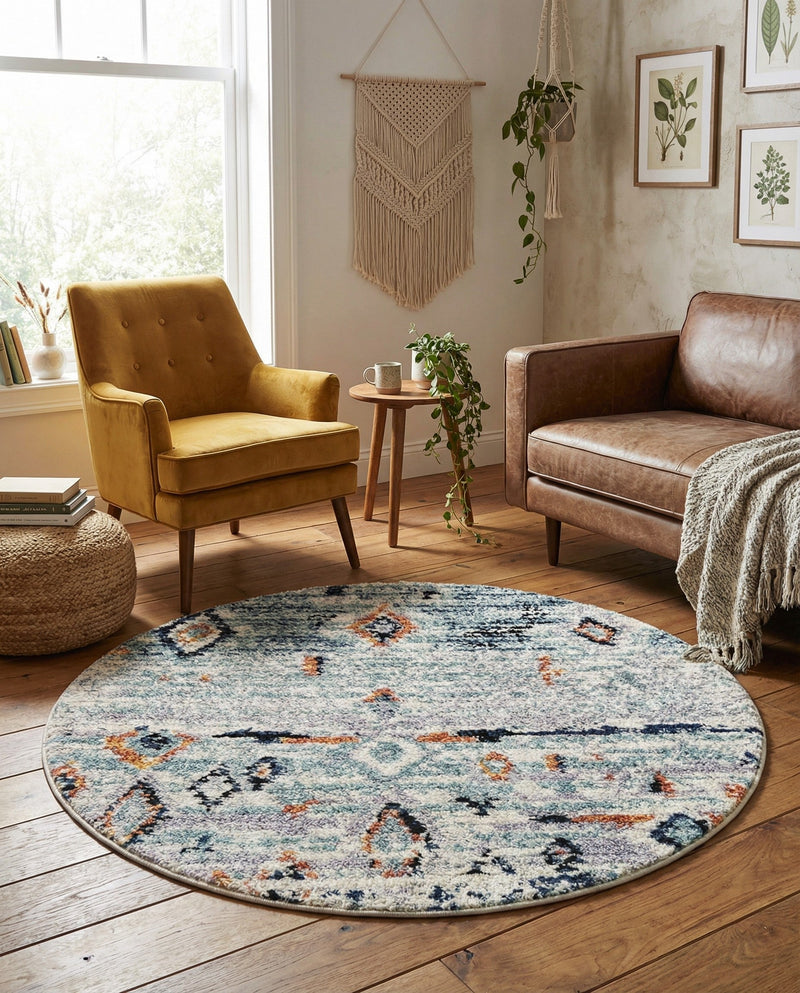 Tangier Treasures Collection Area Rug - Casablanca Round Light Blue  lifestyle 56