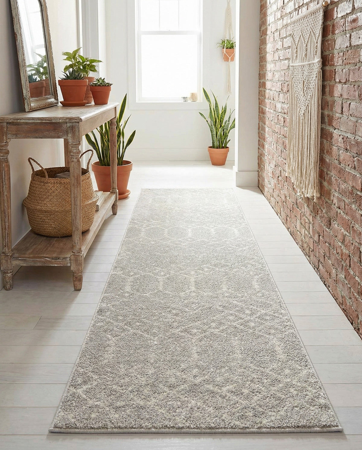 Marrakesh Lattice Collection Area Rug - Casablanca (Light Gray) Runner Light Gray  lifestyle 92