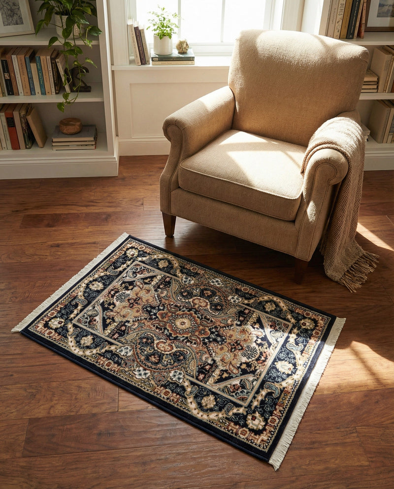 Persian Elegance Collection Area Rug -  Shiraz Rectangle Navy Blue  lifestyle 49