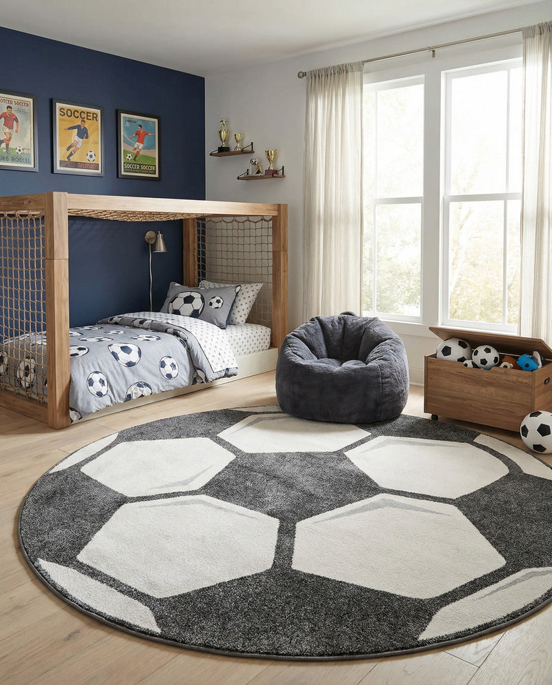 Wonder Tykes Collection Area Rug -  Mirth Round Black and White  lifestyle 14