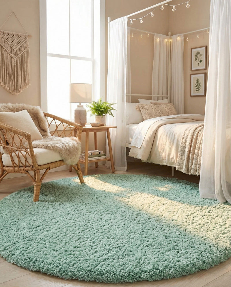 Eternal Plush Oasis Collection Area Rug -  Tranquility (Cyan) Round Cyan  lifestyle 60