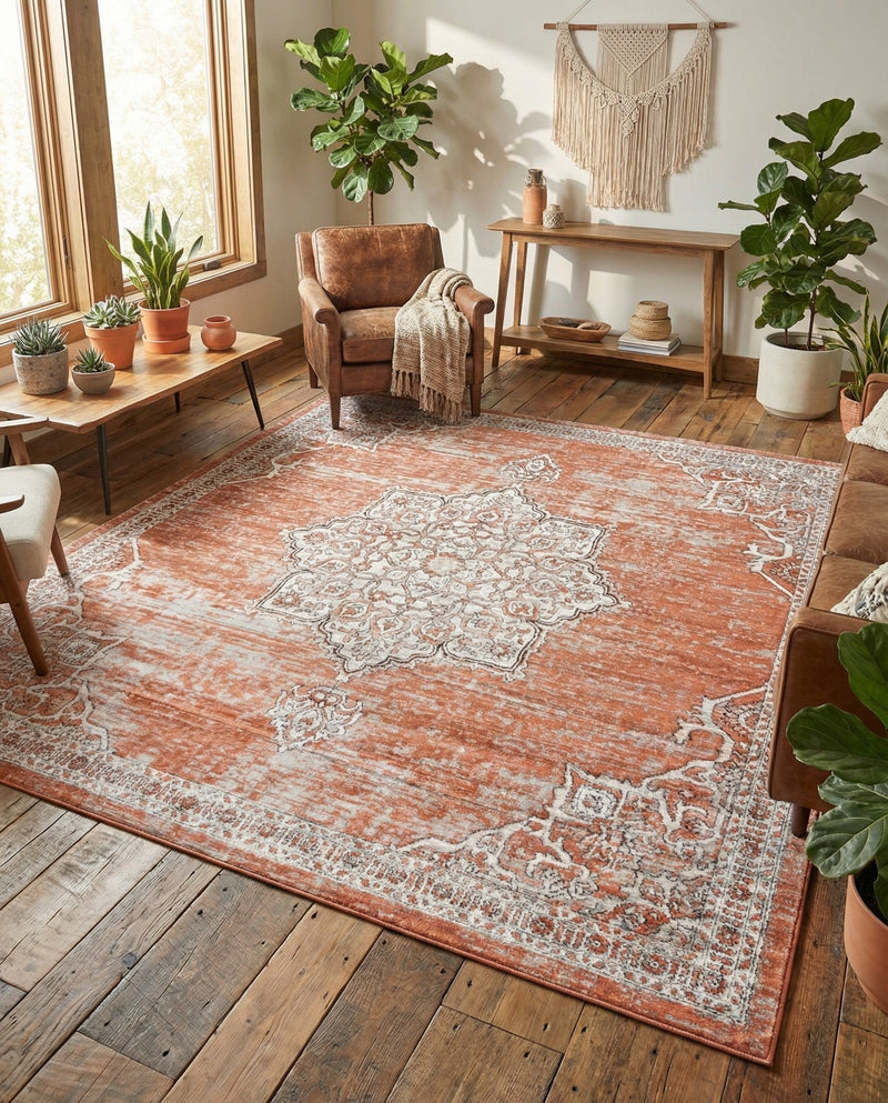 Mykonos Manor Collection Area Rug -  Tinos (Salmon Pink) Square Salmon Pink  lifestyle 52