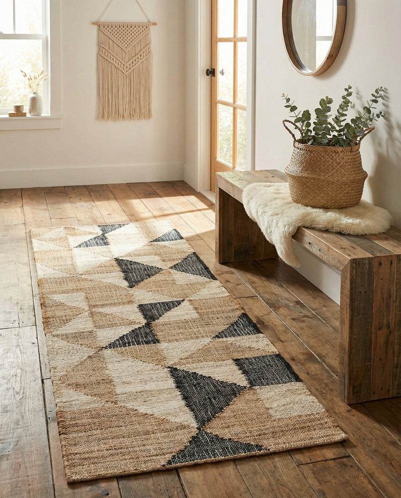Benares Handwoven Jute Collection Area Rug -  Sarnath Runner Beige and Black  lifestyle 31
