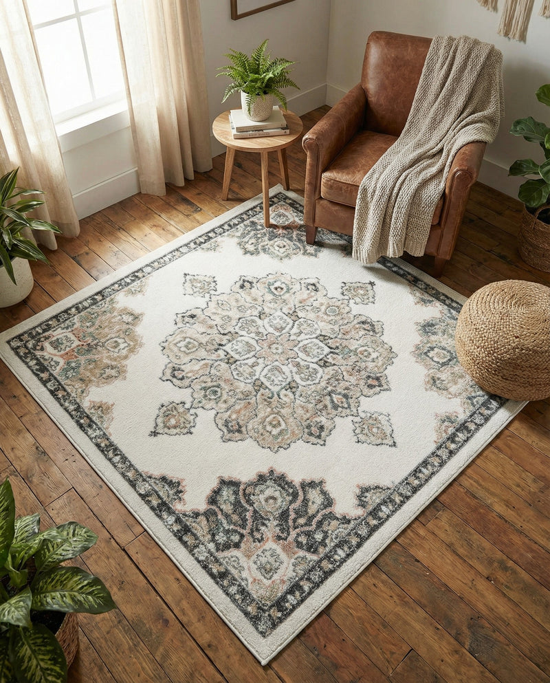 Beverly Grove Collection Area Rug - Melrose (Ivory) Square Ivory  lifestyle 62