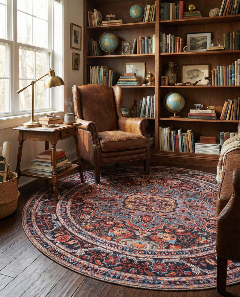 Heritage Elegance Collection Area Rug -  Schonbrunn Round Burgundy  lifestyle 92