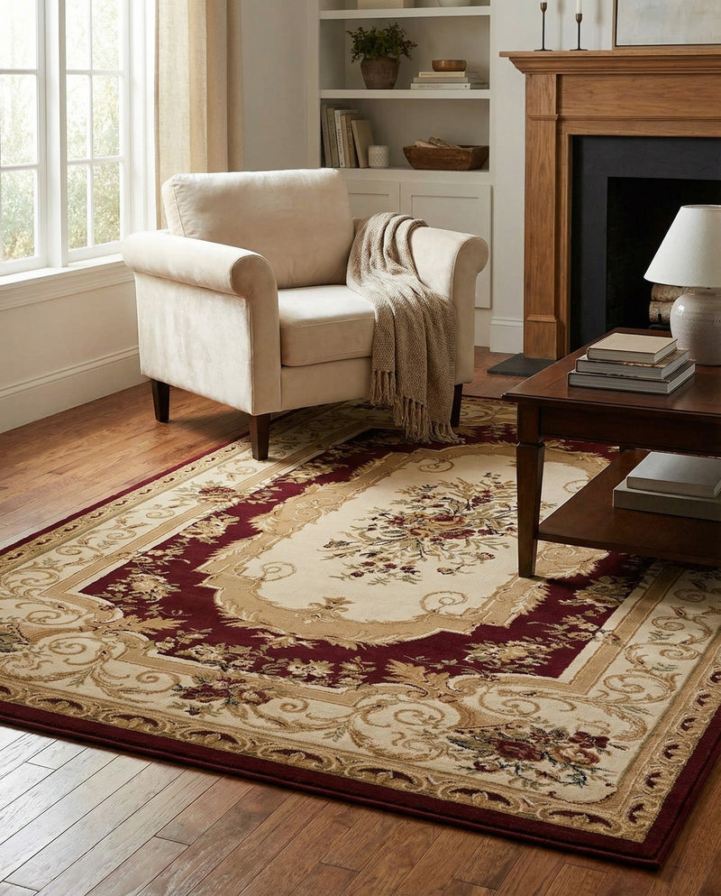 Versailles Elegance Collection Area Rug -  Louveciennes (Red) Rectangle Red  lifestyle 25