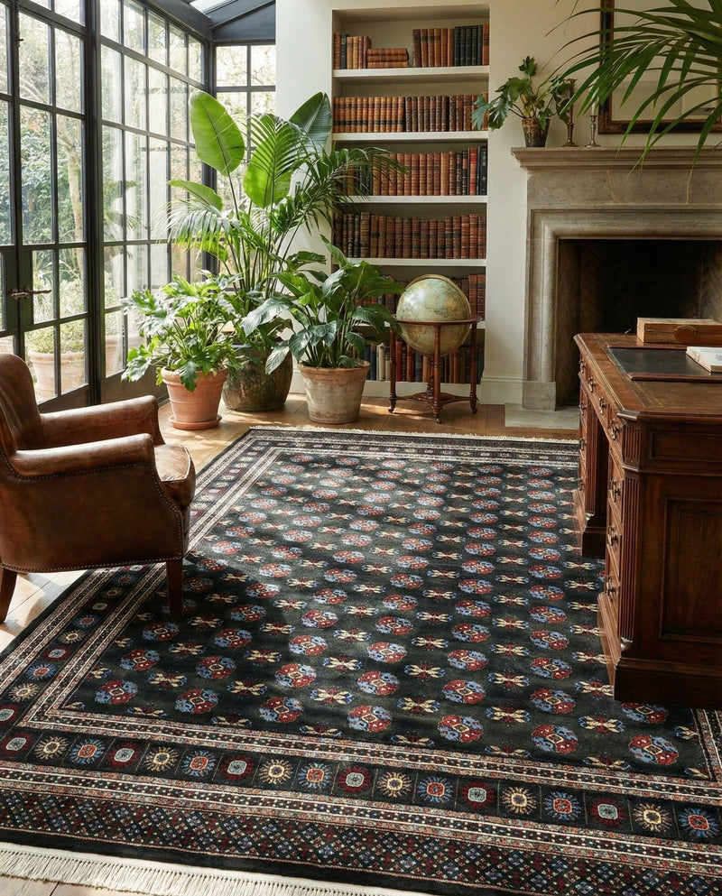 Samarkand Elegance Collection Area Rug -  Margilan (Dark Green) Rectangle Dark Green  lifestyle 24