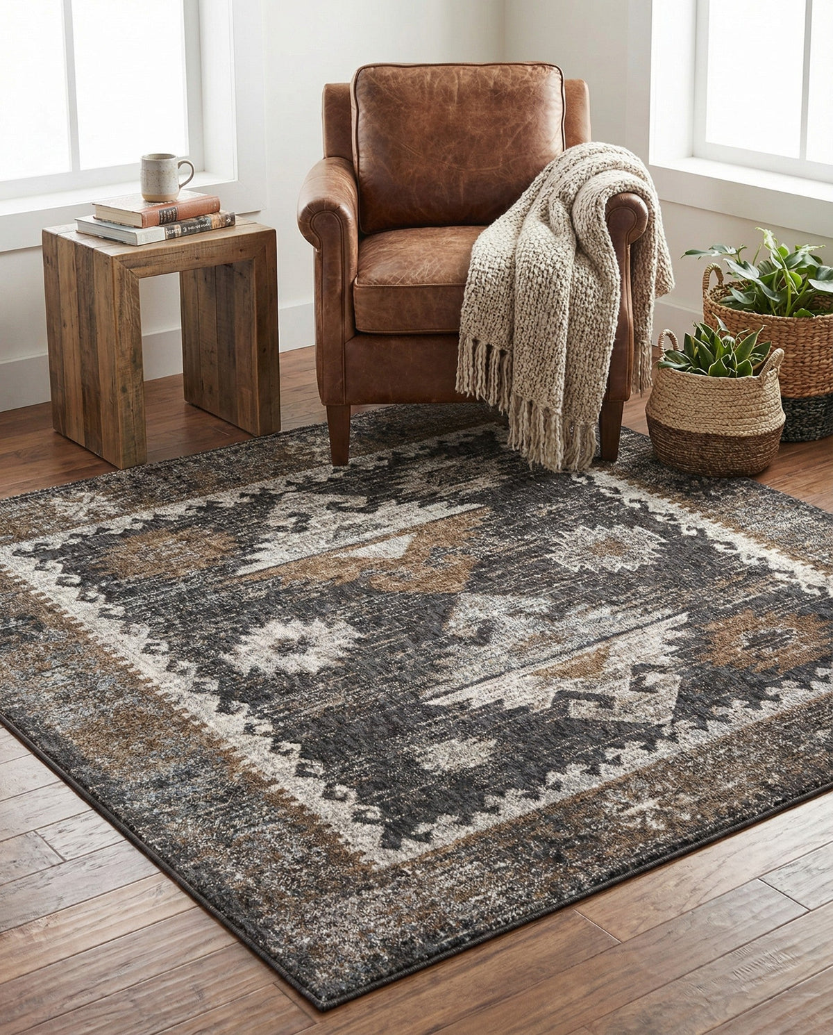 Desert Modern Eco Rug Series Collection Area Rug -  Mojave Square Charcoal Gray  lifestyle 91