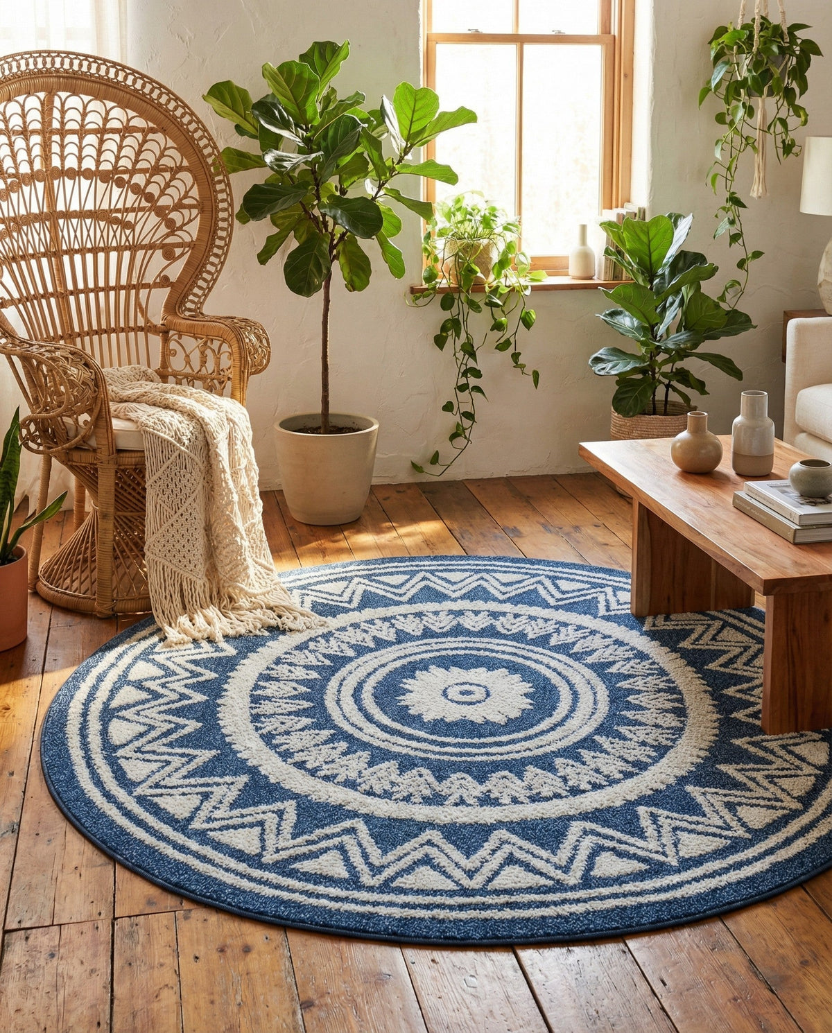 Sahara Chic Collection Area Rug -  Tangier Round Blue  lifestyle 132