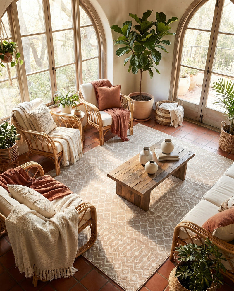 Marrakech Lattice Collection Area Rug - Medina (Beige) Rectangle Beige  lifestyle 3