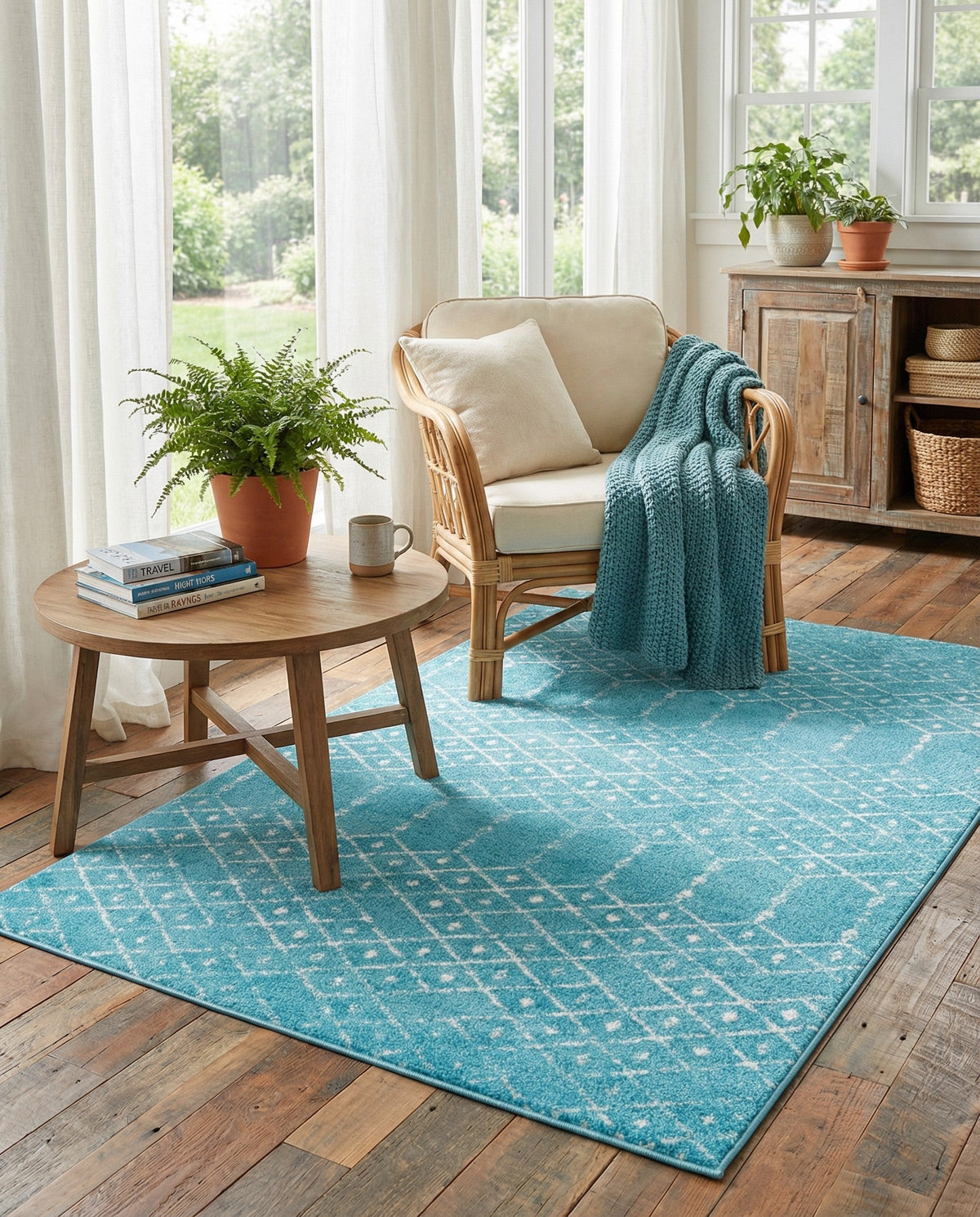 Marrakesh Lattice Collection Area Rug - Casablanca (Teal blue) Rectangle Teal blue  lifestyle 14