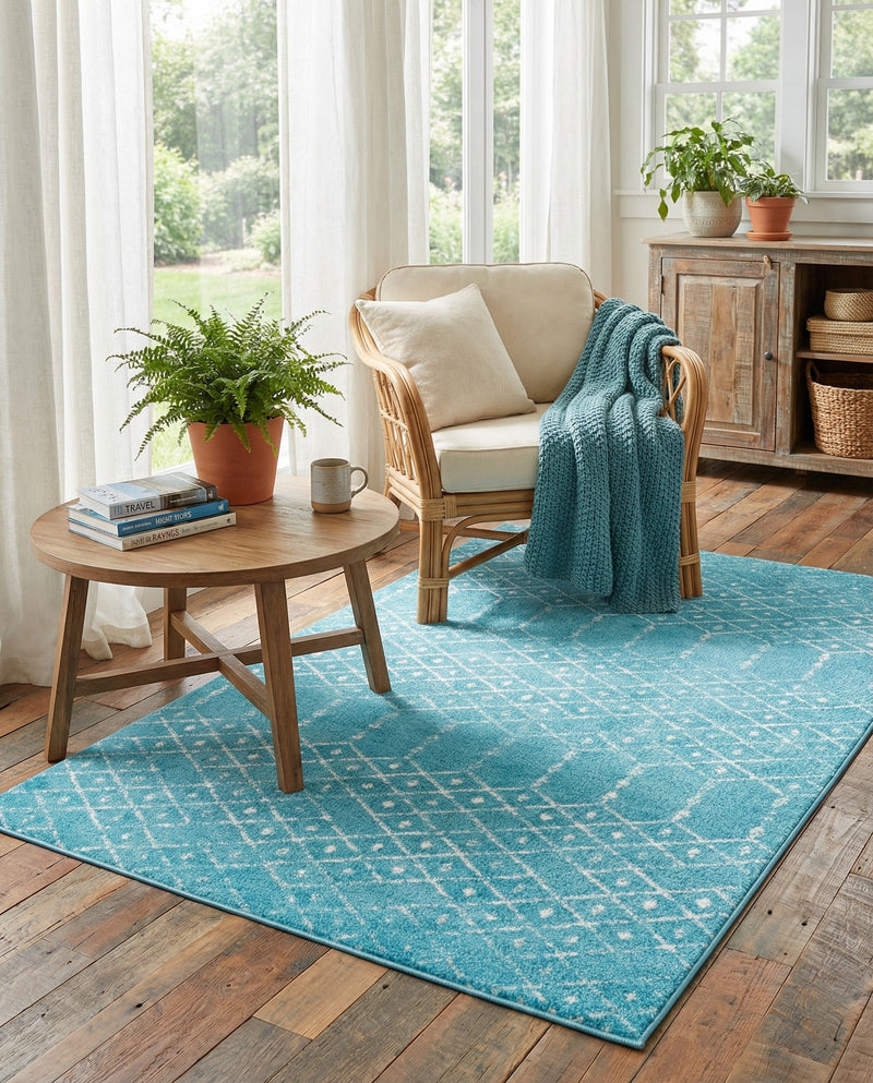 Marrakesh Lattice Collection Area Rug - Casablanca (Teal blue) Rectangle Teal blue  lifestyle 14