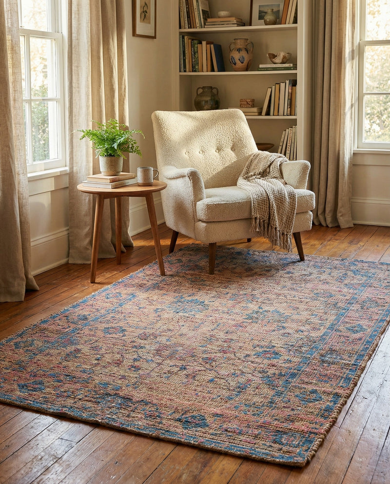 Savannah Threads Collection Area Rug - Tybee Rectangle Peach pink  lifestyle 29
