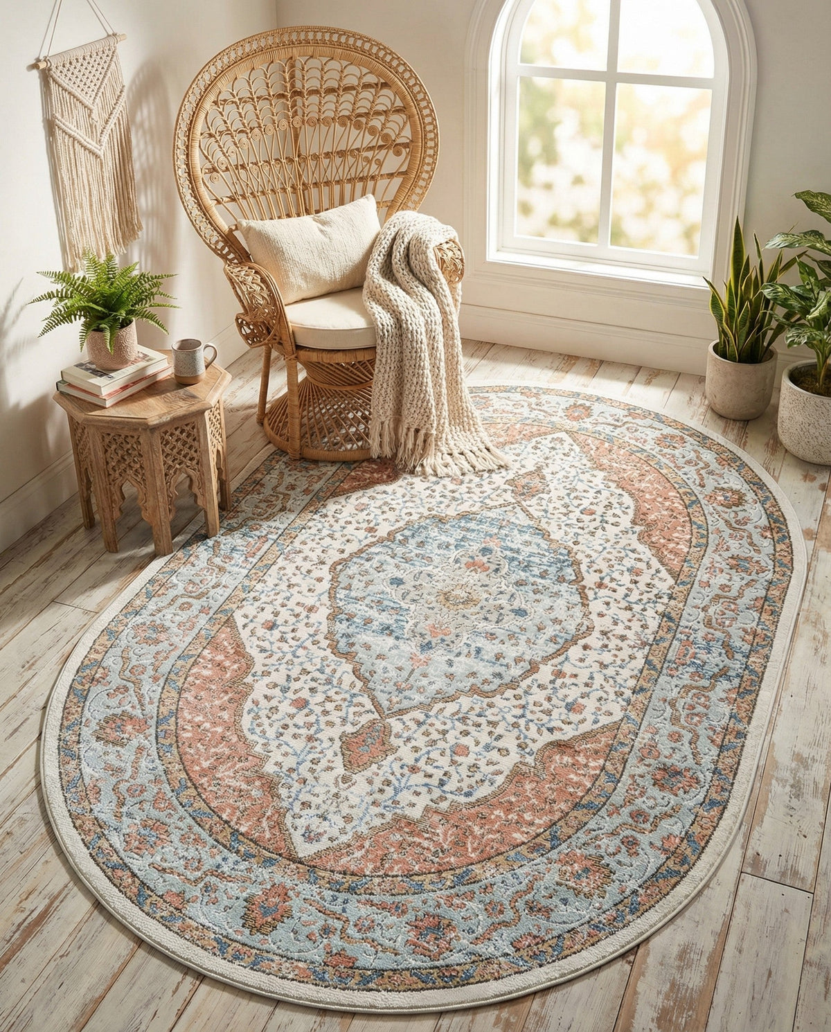 Mykonos Manor Collection Area Rug - Delos Oval Ivory  lifestyle 190