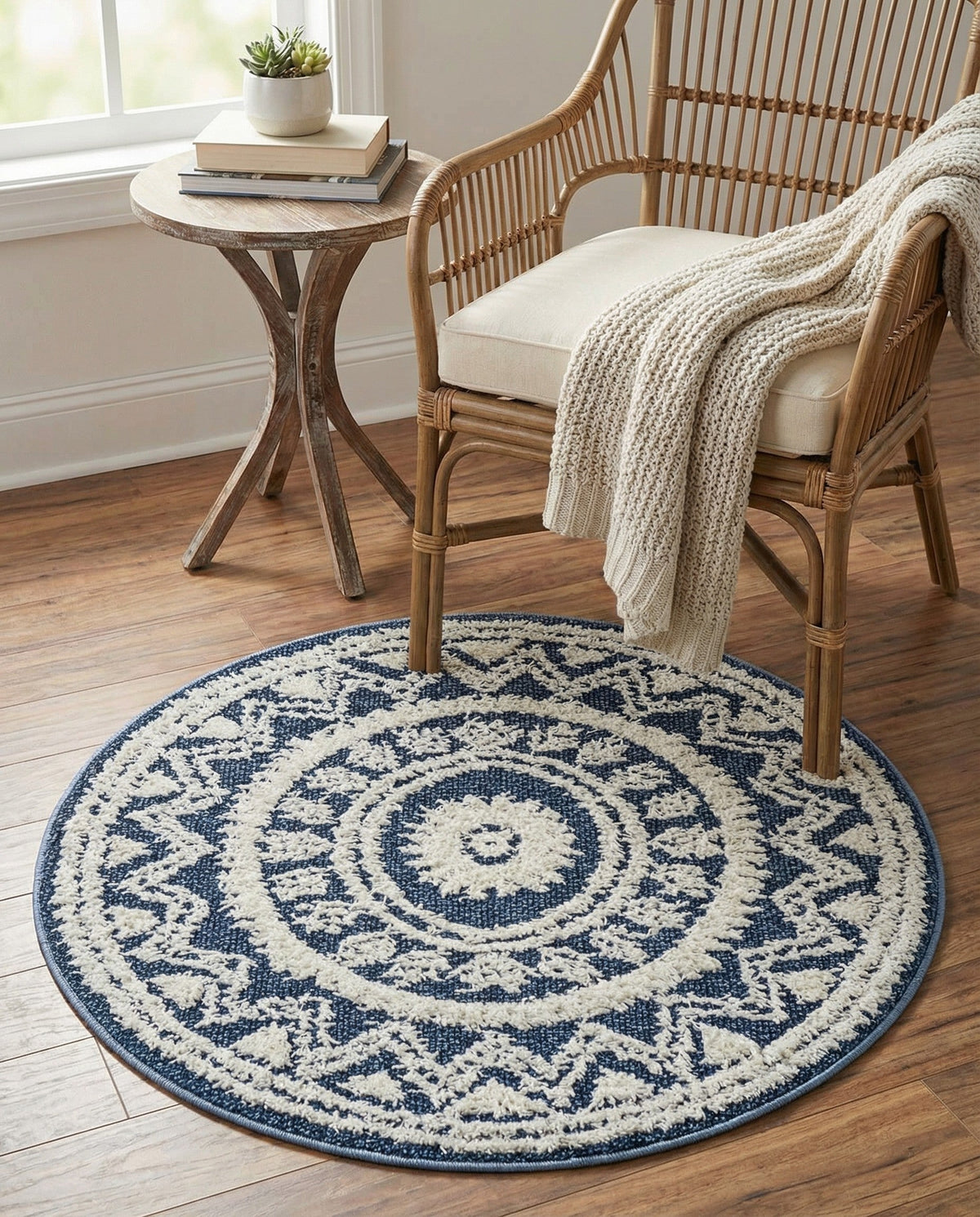 Sahara Chic Collection Area Rug -  Tangier Round Blue  lifestyle 215