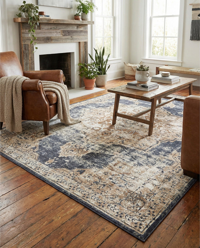 Coastal Manor Collection Area Rug -  Pelican Rectangle Dark Blue  lifestyle 9