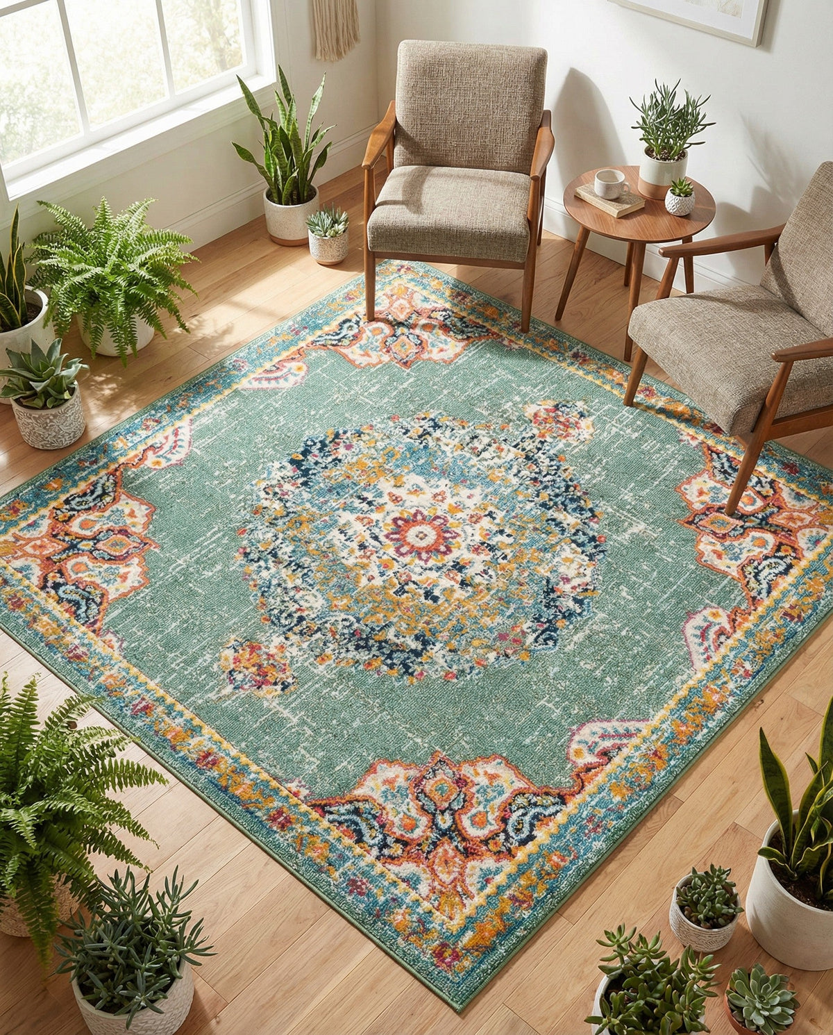 Brighton Terrace Collection Area Rug - Hove (Green) Square Green  lifestyle 121
