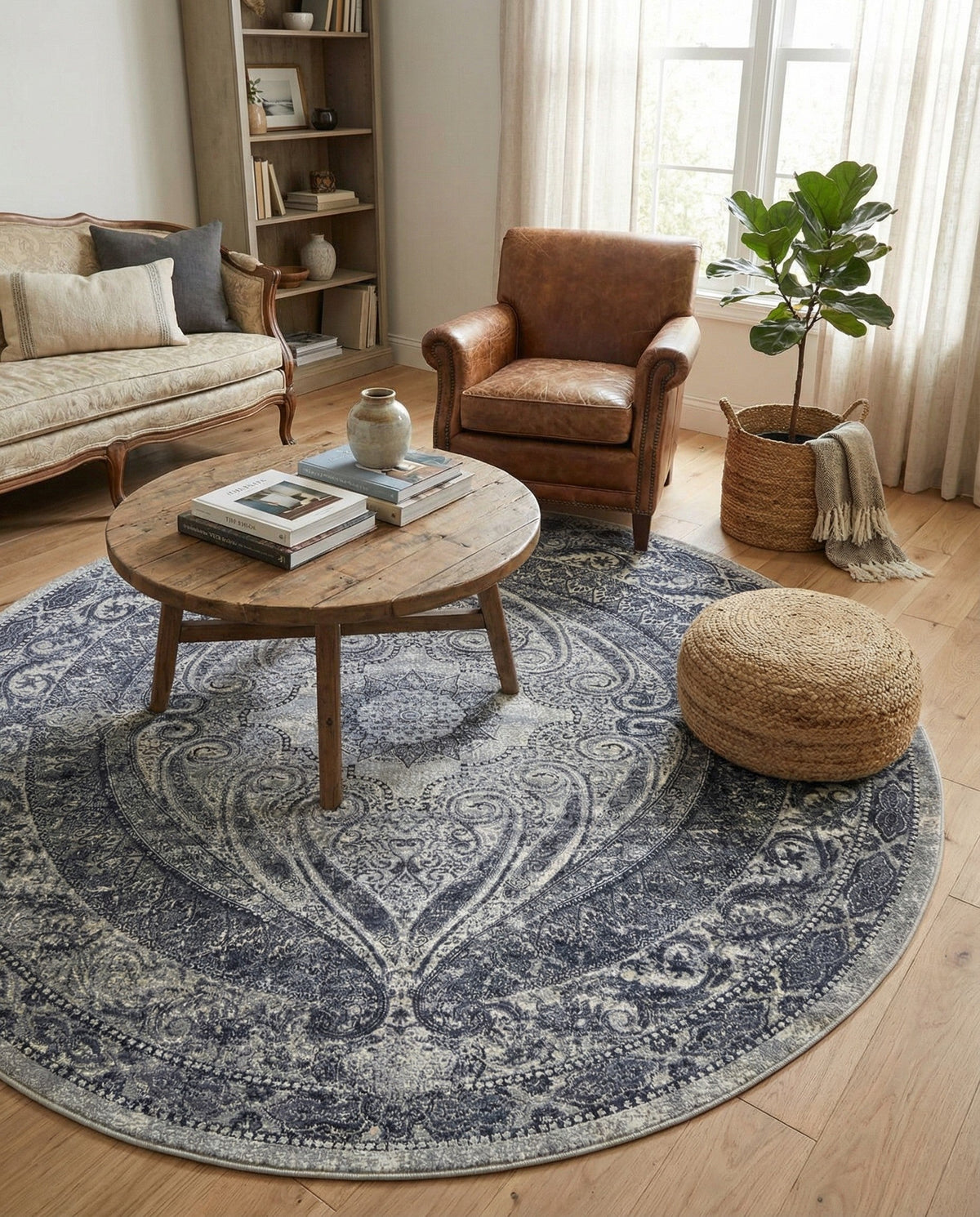 Coastal Manor Collection Area Rug -  Seagrove Round Dark Blue  lifestyle 89
