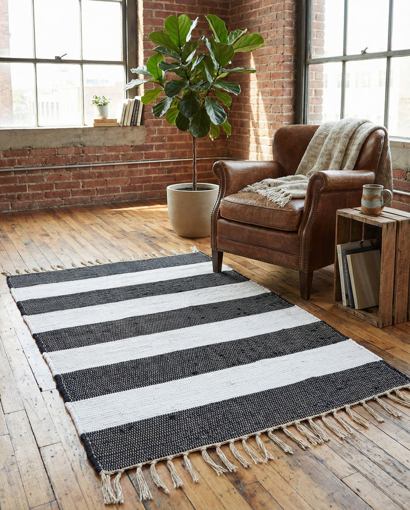 Tassel Trail Collection Area Rug - Pathway (Navy Blue) Rectangle Navy Blue  lifestyle 6