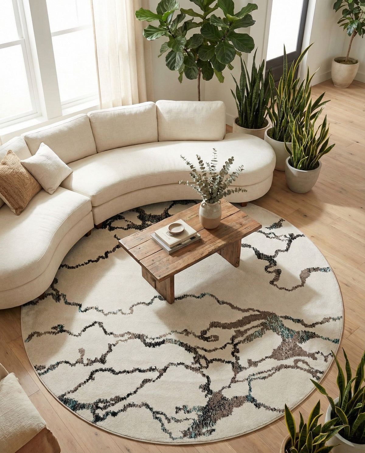 Brighton Terrace Collection Area Rug -  Aldrington Round Ivory  lifestyle 123