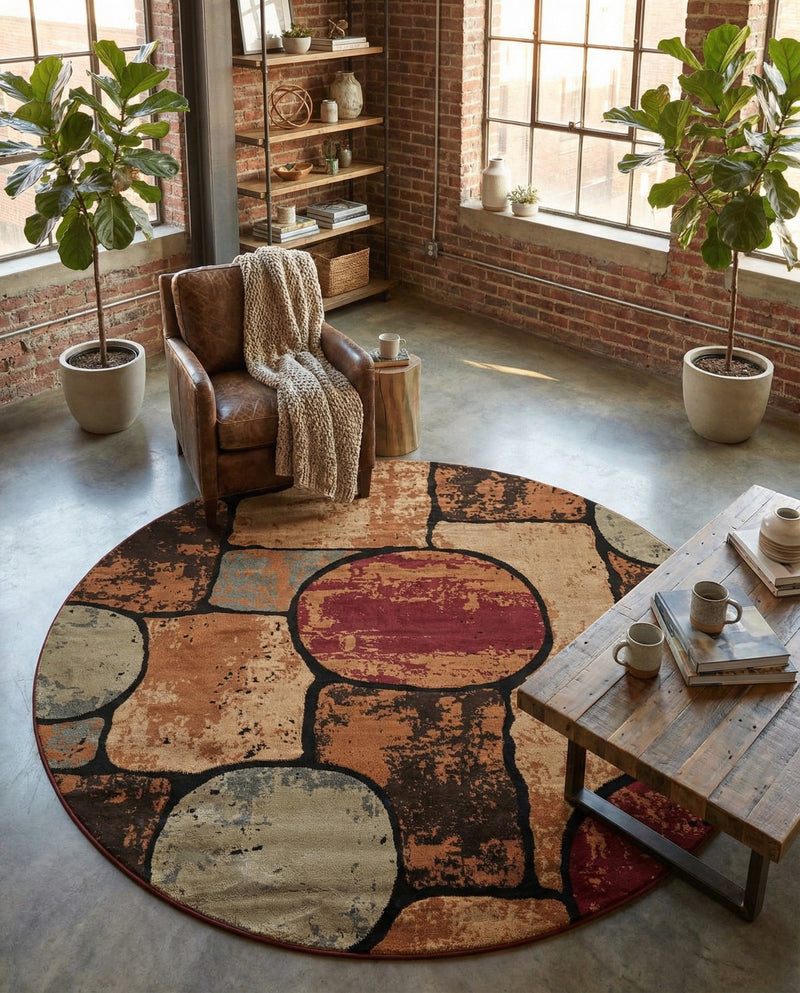 Bistro Lounge Collection Area Rug -  Cappuccino Round Multi  lifestyle 51
