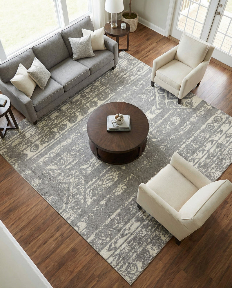 Brighton Stripes Collection Area Rug - Sussex (Gray and Ivory) Square Gray and Ivory  lifestyle 53