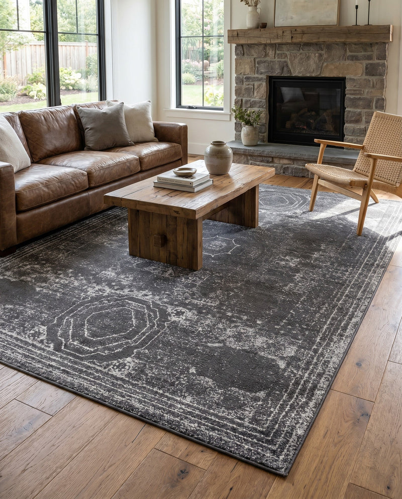 Dover Terrace Collection Area Rug -  Lagoon (Dark Gray) Rectangle Dark Gray  lifestyle 14