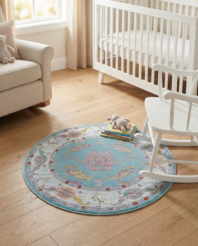 Arcadia Rugs Collection Area Rug - Eden (Aqua and Blue) Round Aqua and Blue  lifestyle 80