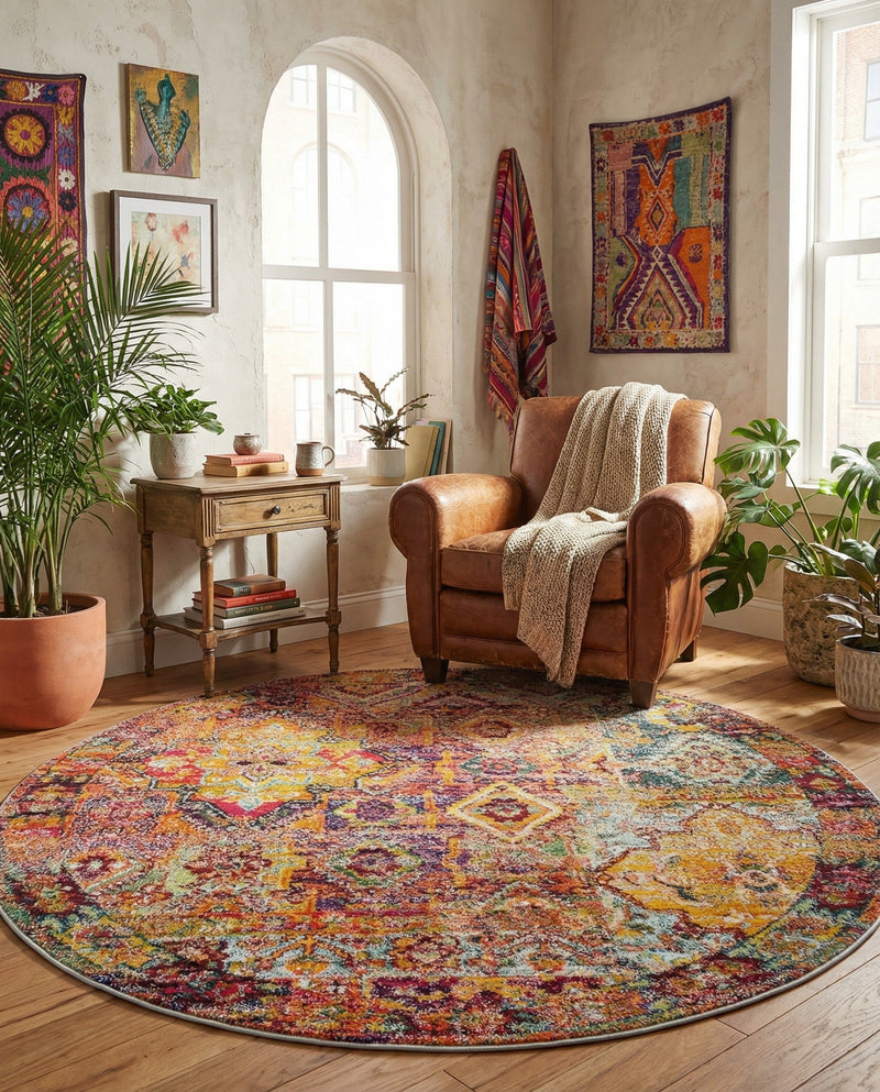 Sierra Collection Area Rug -  Catalina Round Multi  lifestyle 35
