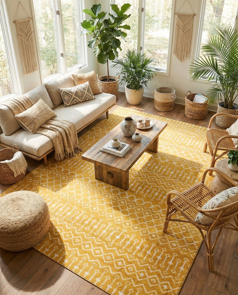 Marrakech Lattice Collection Area Rug - Medina (Yellow) Rectangle Yellow  lifestyle 7